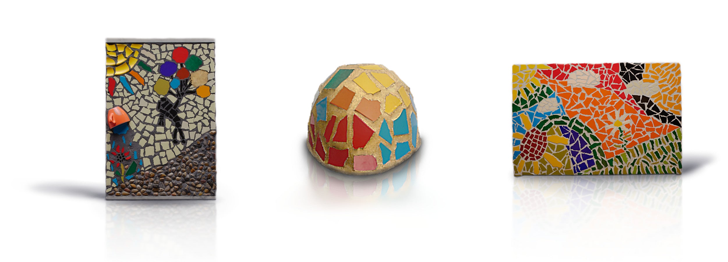 Three colorful mosaic art with mosaic patterns on a white background from MAIVUS